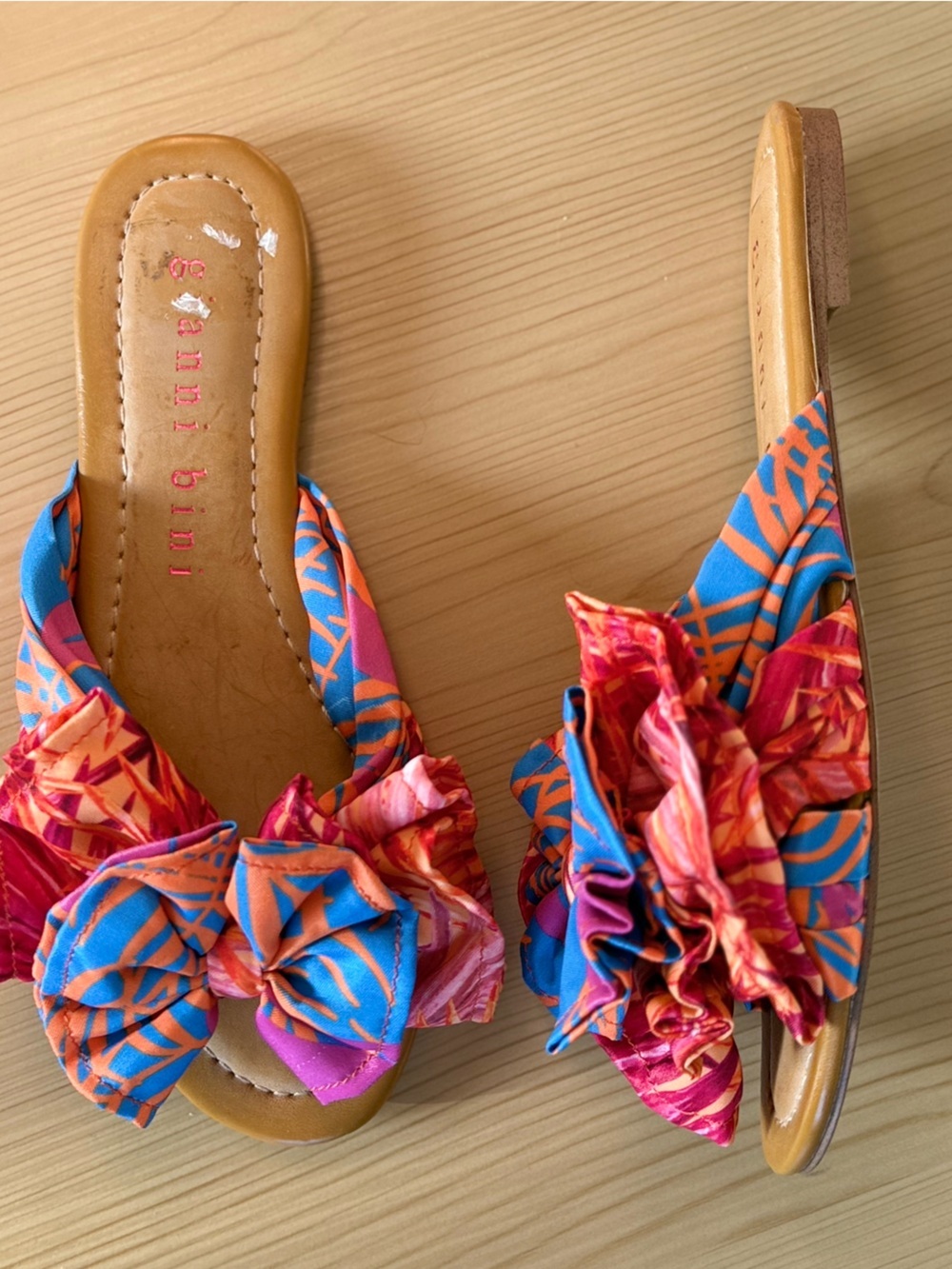 Gianni Bini y2k sandals embellished floral print leather sandals ruffles bows 6 - Picture 2 of 7